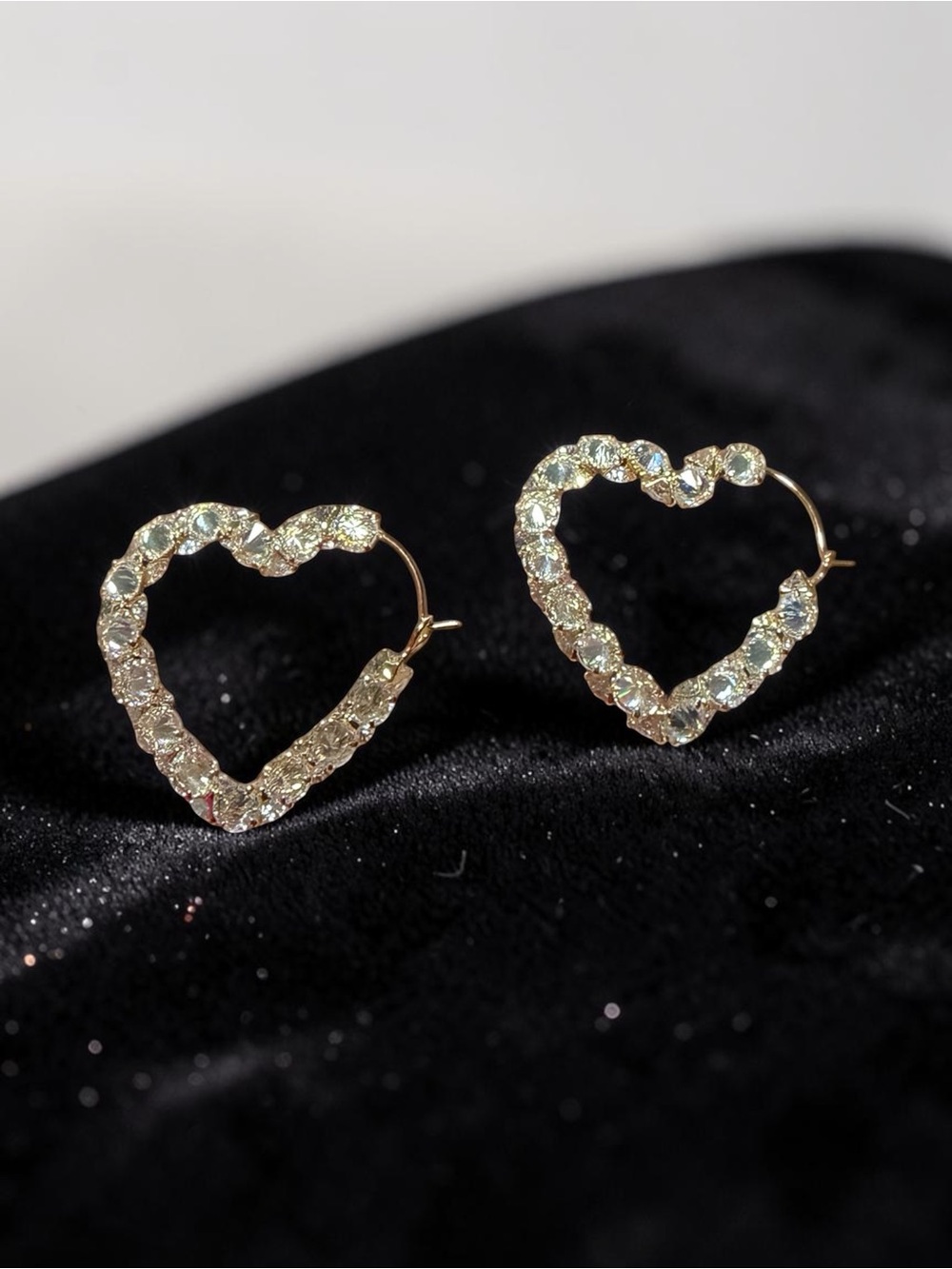 14k Gold Plated Heart Hoop Earrings with Cubic Zirconia